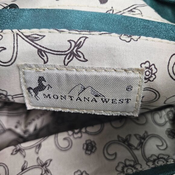 Montana West Green Canvas/Faux Leather Studded Suede Tassel Crossbody Bucket Bag - Picture 6 of 11